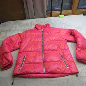 Skea Ltd Goose Down Jacket Womens 10 Pink Puffer Abstract Print Full Zip Pockets